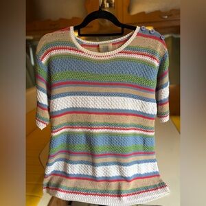 Vintage 90’s Teddi Striped Knit Top in Blue, Green, White, Tan & Red